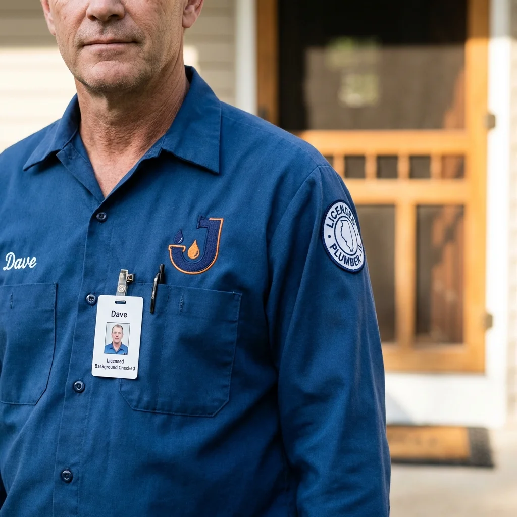 Licensed plumber showing ID badge in Manorville, NY