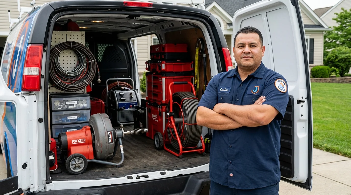 Professional drain cleaning equipment and Johns Plumbing LLC plumber in Manorville